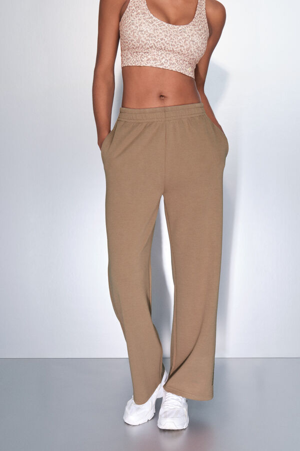 Dash and Stars Smeđe rebraste široke ravne pantalone nude