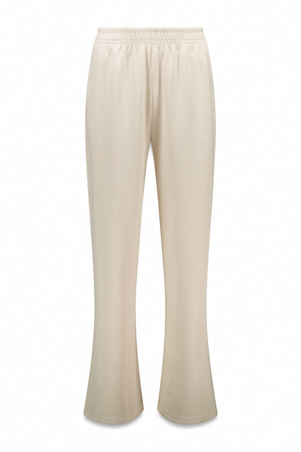 Dash and Stars Bež rebraste &scaron;iroke ravne pantalone nude