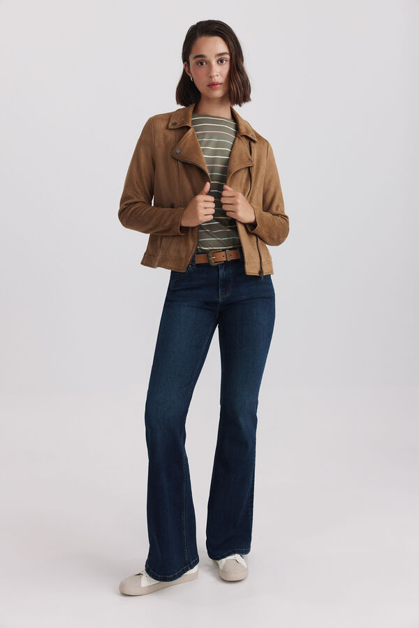 Springfield Faux suede biker jacket nude