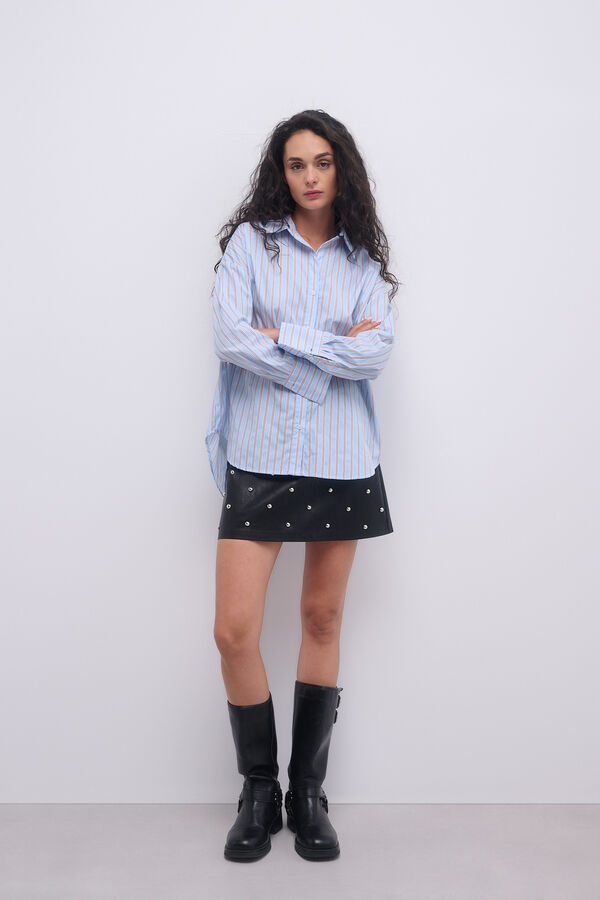 Only Camisa de rayas manga larga azul