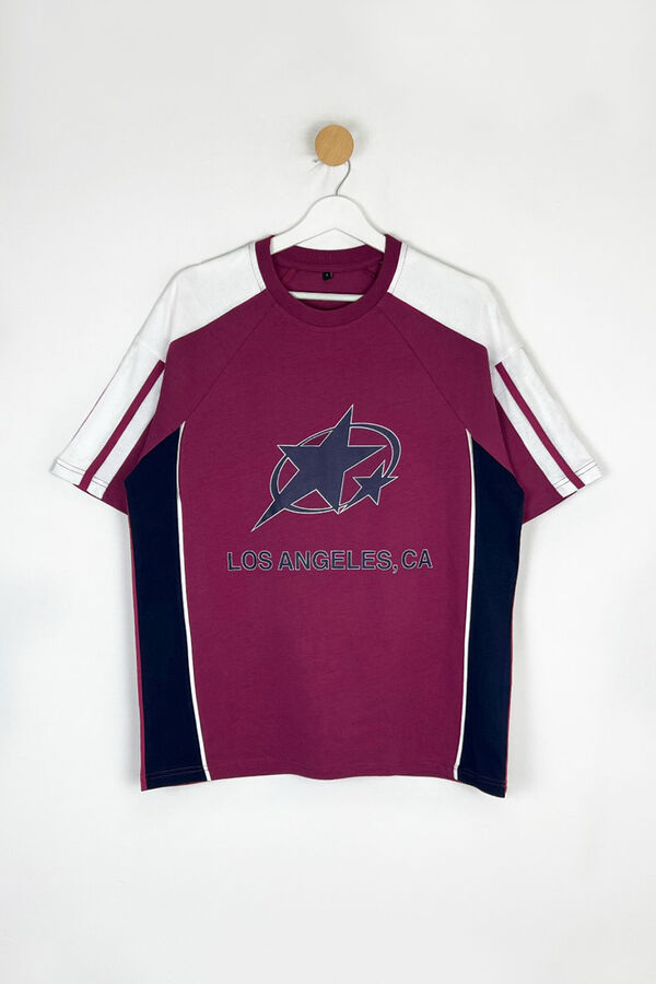 Trendyol Camiseta oversize manga corta burdeos