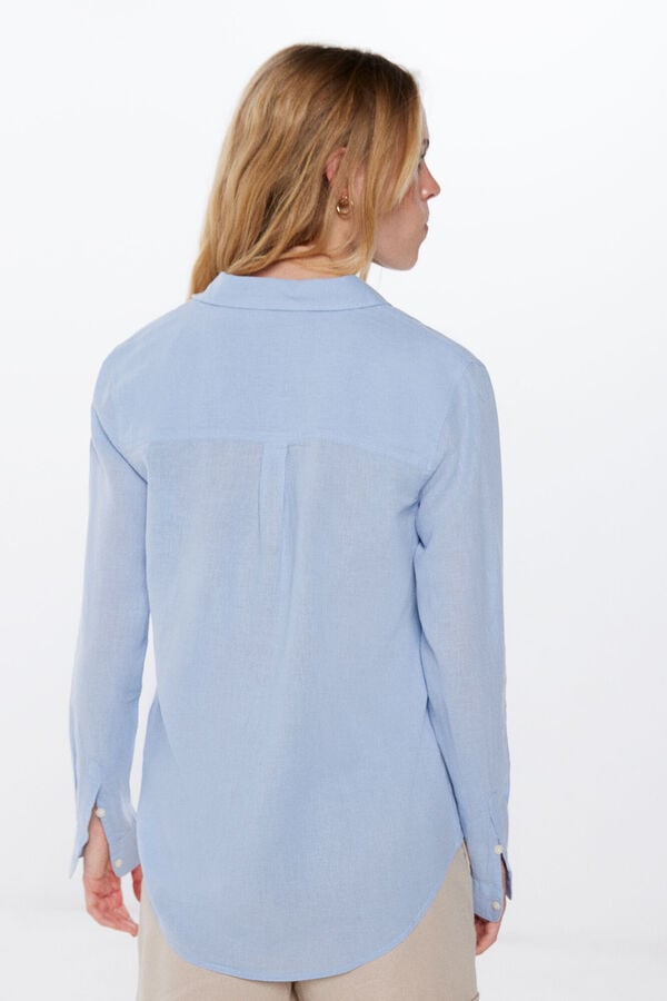 Springfield Camisa básica de algodão linho azul
