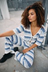 Noisy May Pointelle knit tie top blue