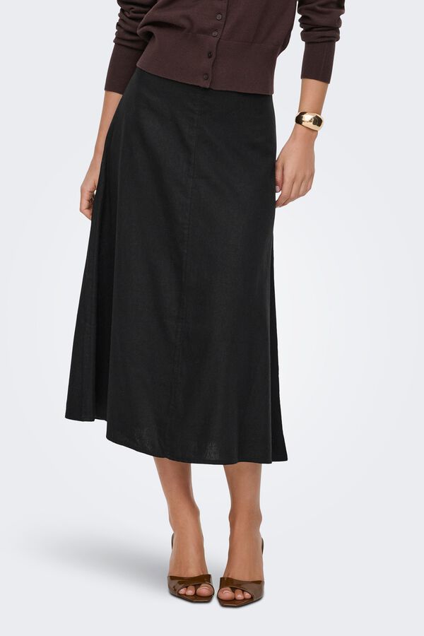 Only Falda midi de lino negro