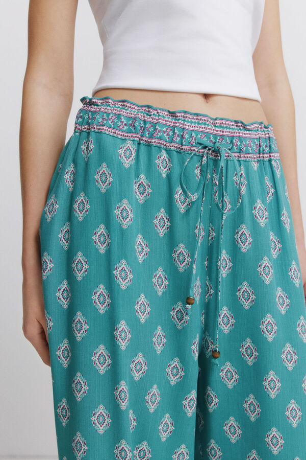 Springfield Printed rustic drawstring trousers green