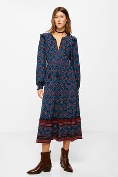 Springfield Robe Mi-longue Fleurs Liser&eacute; bleu