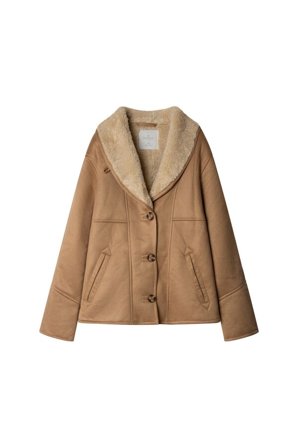 Springfield Short faux suede faux shearling coat mink