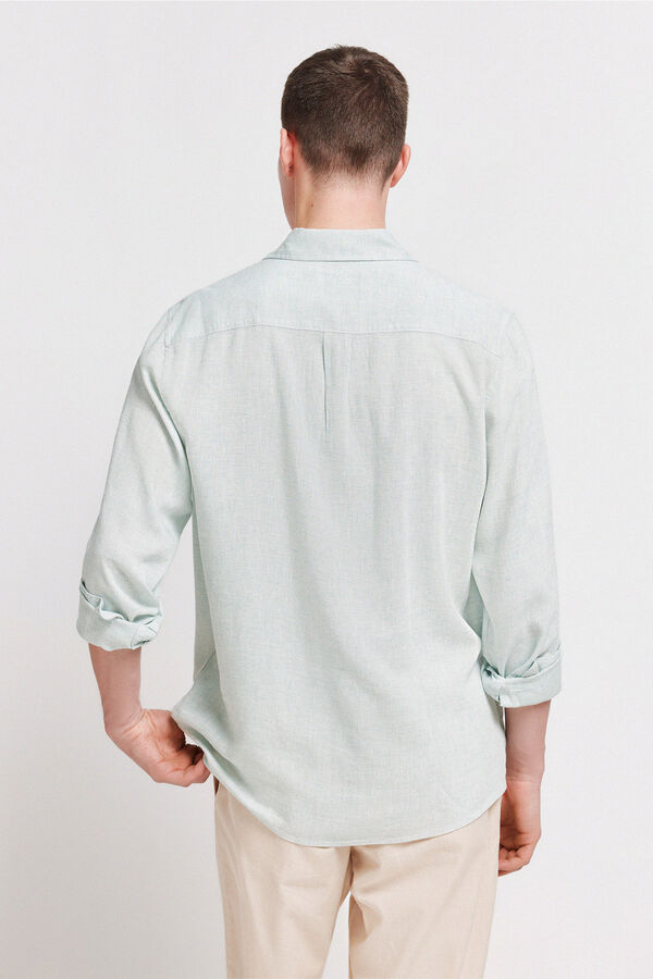 Springfield End-on-end linen viscose shirt green