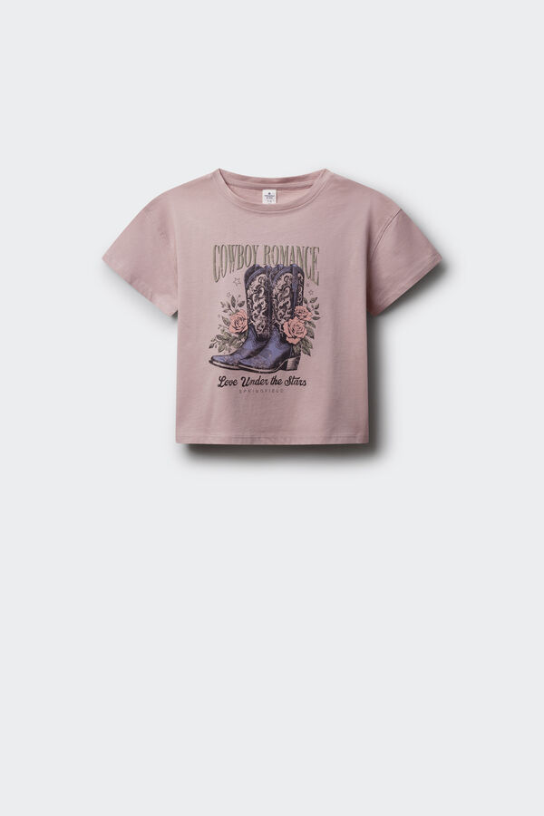 Springfield Kids Camiseta feminina com botas de cowboy rosa