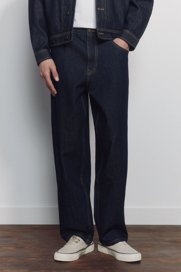 Springfield cal&ccedil;a jeans de perna larga, lavagem desbotada azul