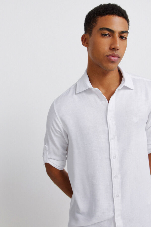 Springfield Linen viscose 3/4 sleeve shirt white