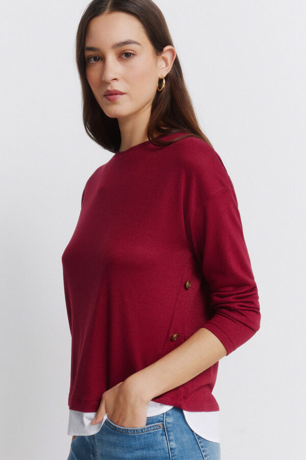 Springfield Camiseta combinada botones lateral burdeos