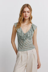 Springfield Lace ruffle top green