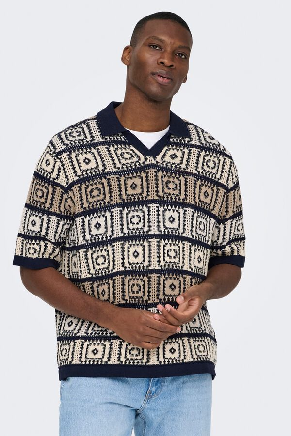 Only & Sons Short sleeve knit polo shirt blue