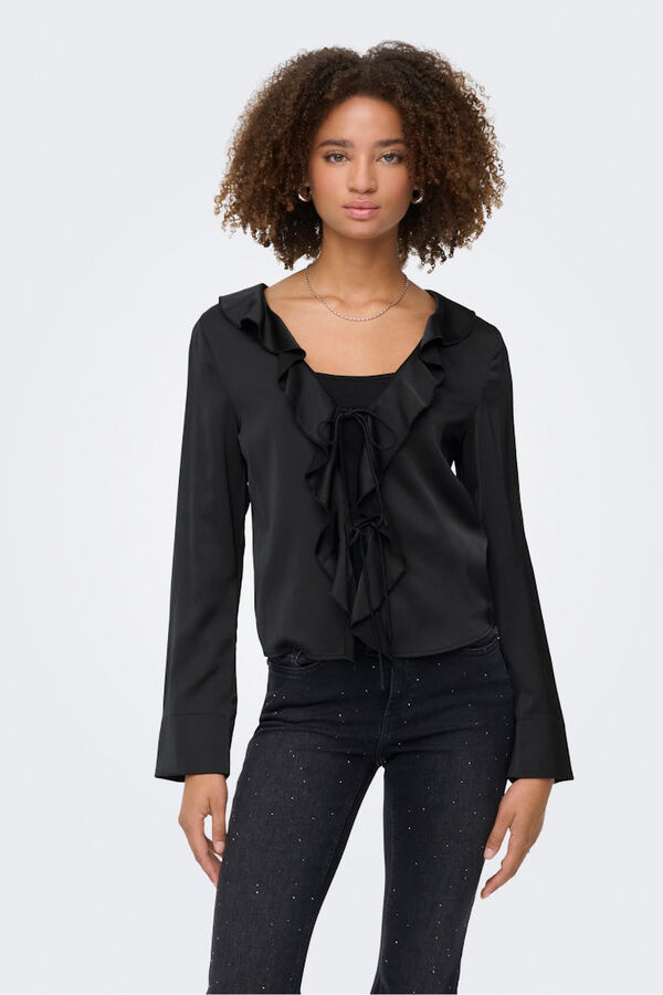 Only Satin-Finish blouse with ruffle black