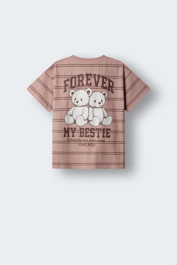 Springfield Kids Striped short sleeve T-shirt for girls with bears pink