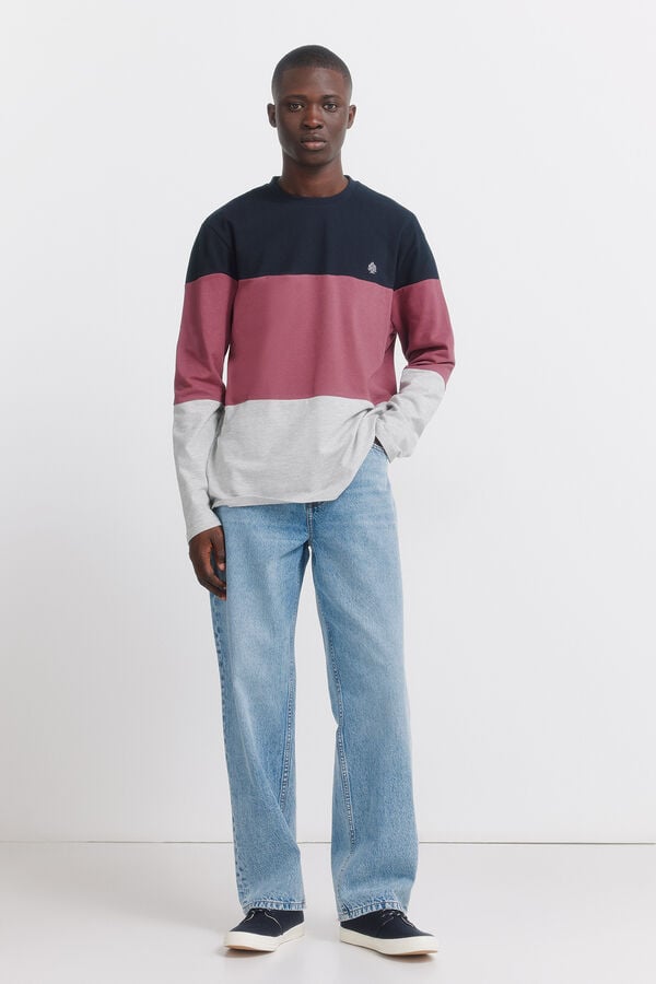Springfield long sleeve piqu&eacute; block t-shirt blue