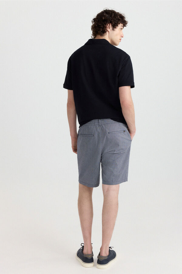 Springfield Bermuda micro-ray&eacute;e en lin coupe slim fit bleu