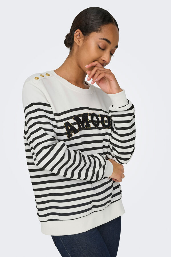 Only Streifen Sweatshirt mit Zeichnung vorne Wei&szlig;