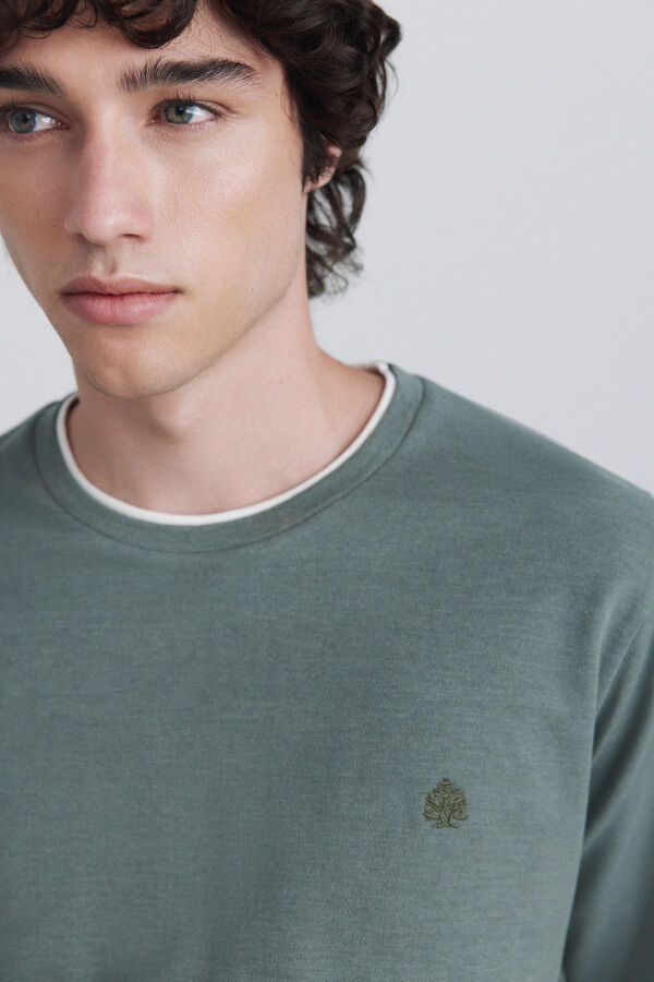 Springfield Melange double neck long sleeve T-shirt green