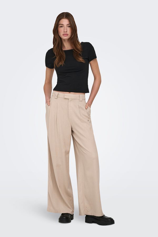 Only Pantal&oacute;n wide de lino beige