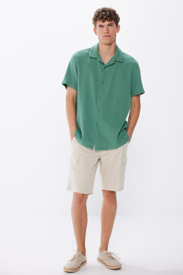 Springfield Camisa manga curto tecido enrugado verde