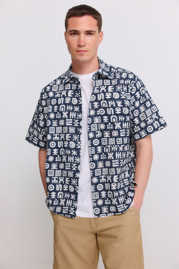 Springfield Chemise &agrave; manches courtes &agrave; revers bleu