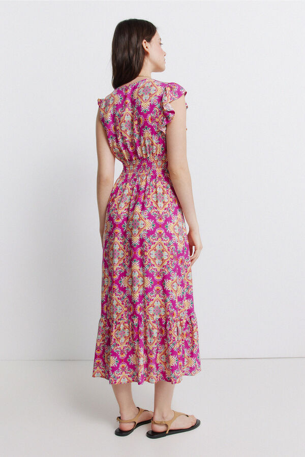 Springfield Vestido midi volantes hombro fucsia