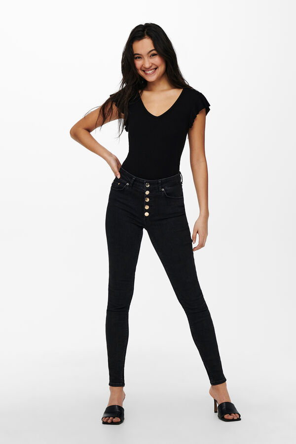 Only Top ajustado con volantes negro