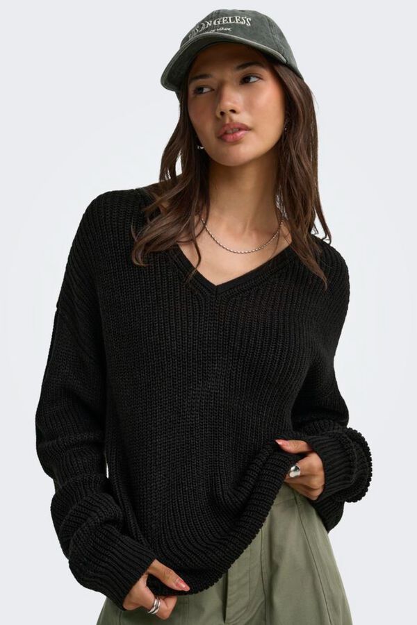 JDY Pullover mit V-Ausschnitt Schwarz