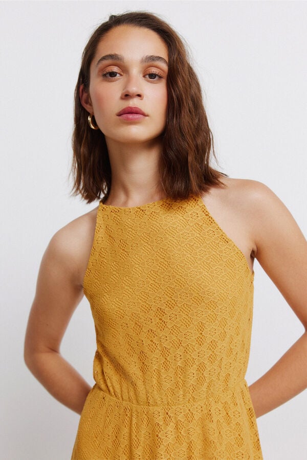 Springfield Crochet halterneck midi dress printed