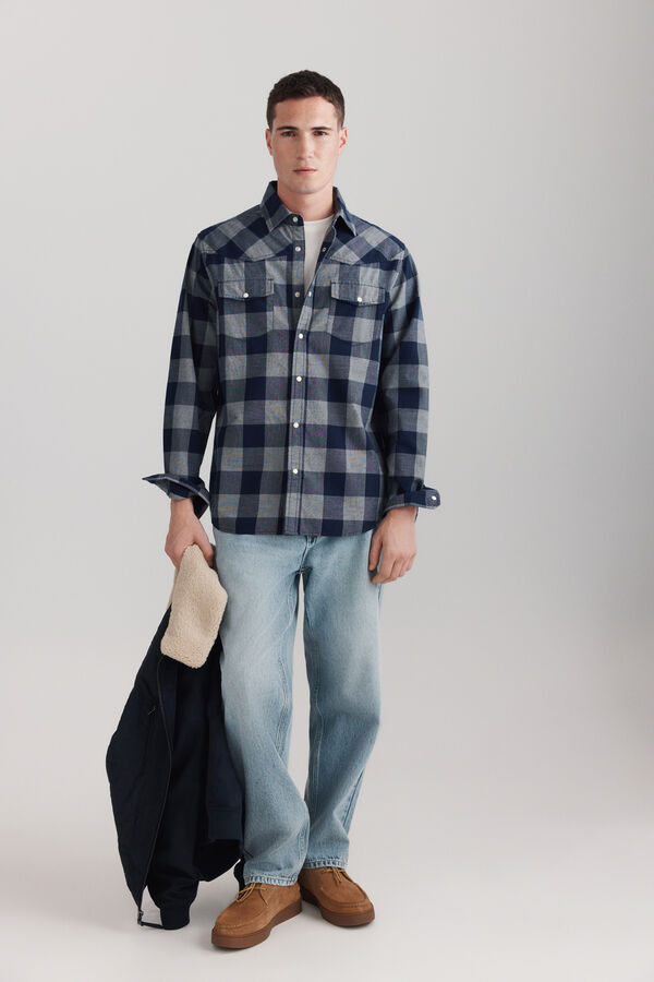 Springfield Chemise &agrave; carreaux avec empi&egrave;cement et poches bleu
