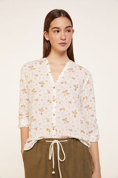 Springfield Printed Organic Cotton and Linen Relaxed Blouse stone