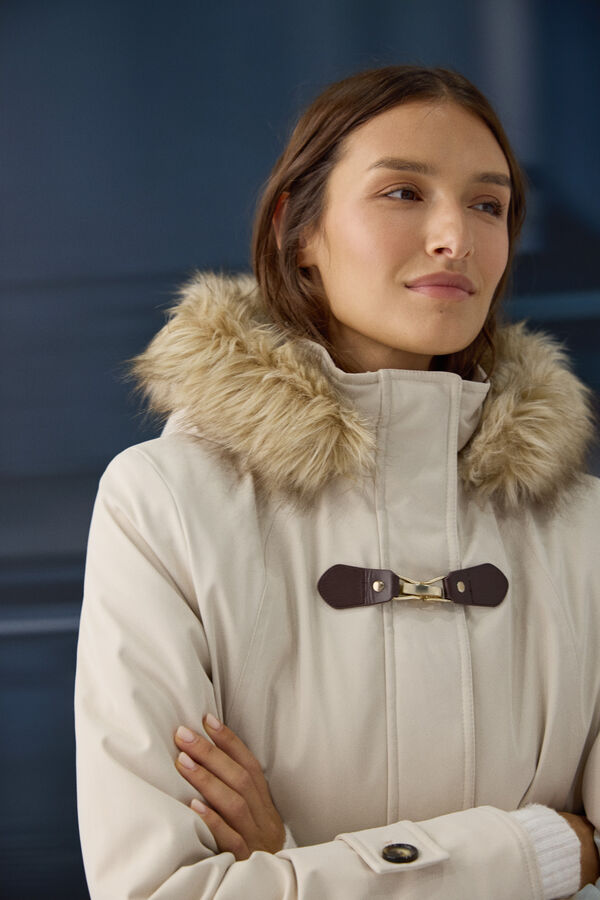 Springfield Parka hood faux fur buckle white