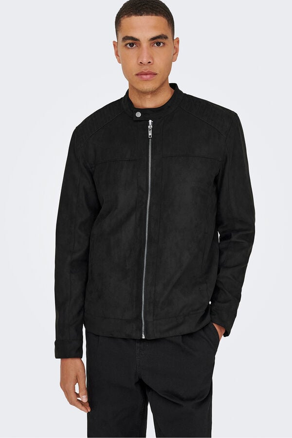 Only & Sons Biker-Jacke aus synthetischem Veloursleder Schwarz