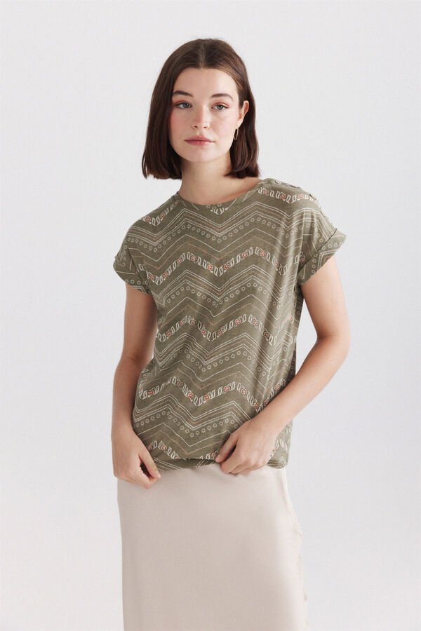 Springfield Printed T-shirt with buttons beige