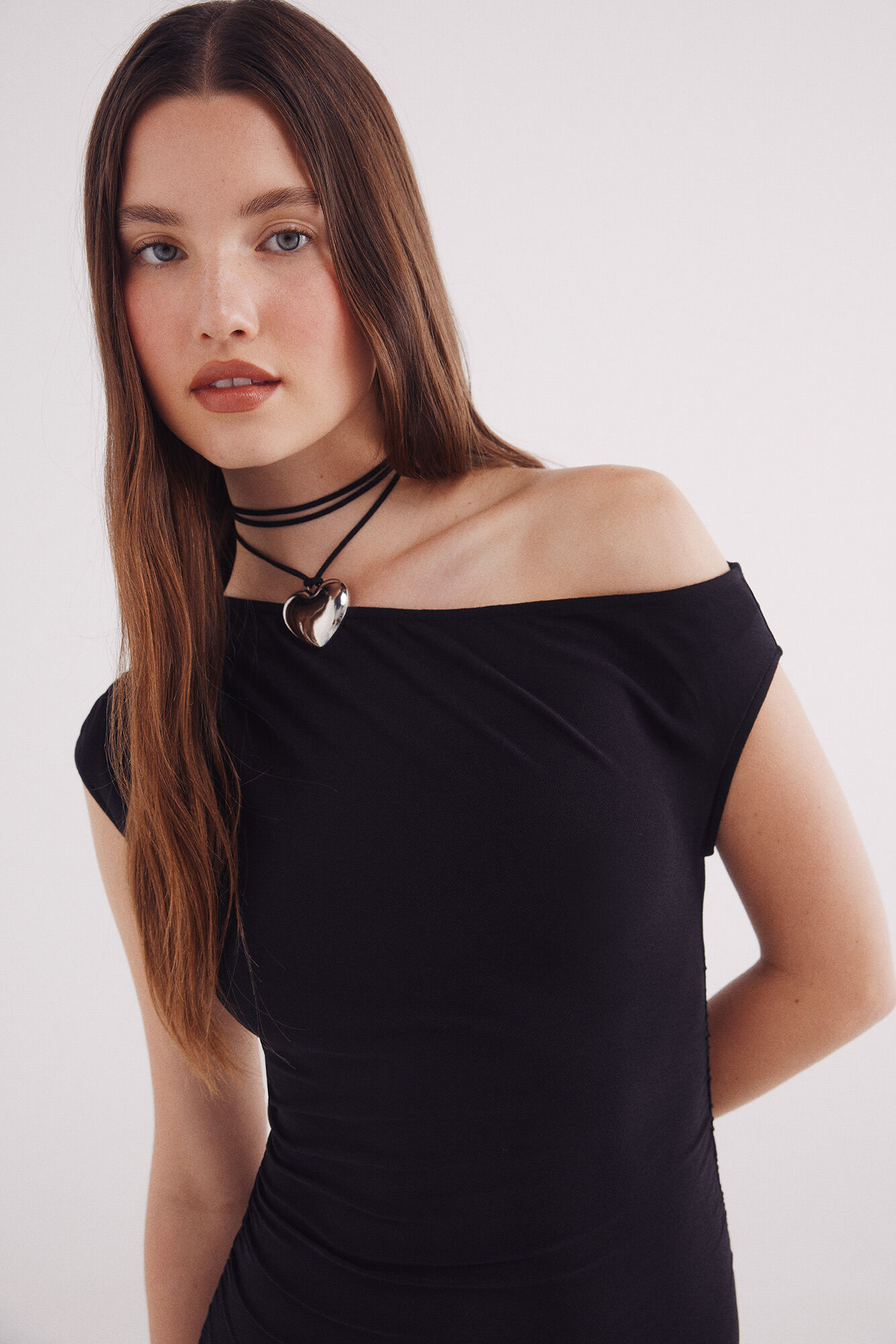 Springfield Asymmetrical neckline midi dress