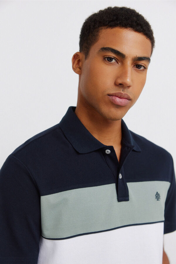 Springfield Colour block piqu&eacute; slim fit polo shirt white
