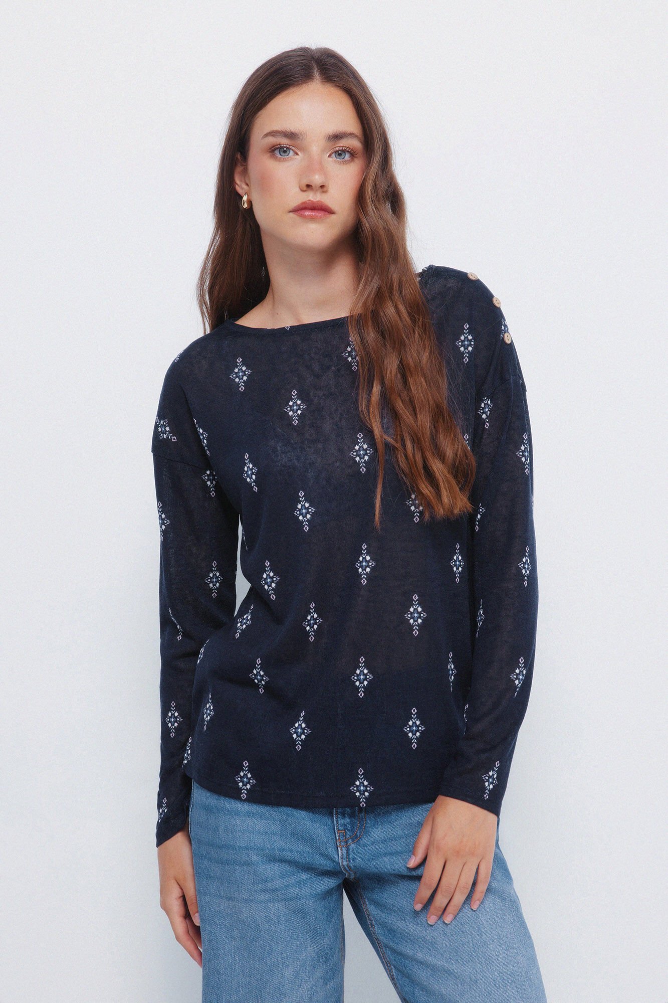 Springfield Camiseta estampada com efeito linho