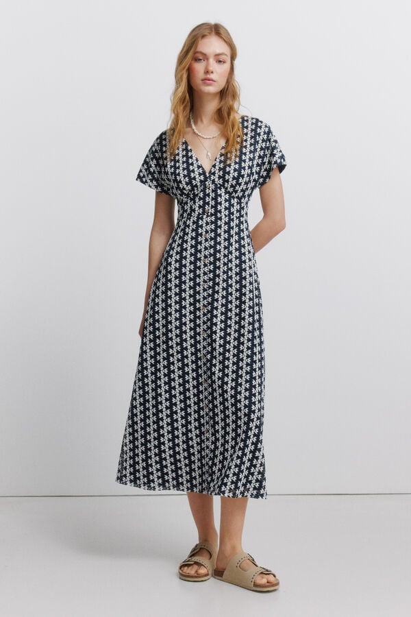 Springfield Embroidered midi dress blue
