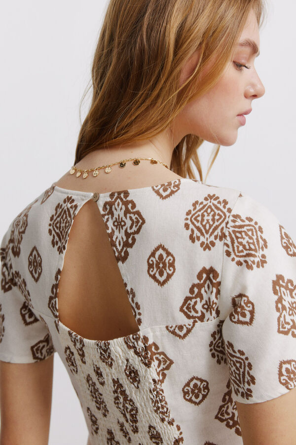 Springfield Printed shirt dress brown