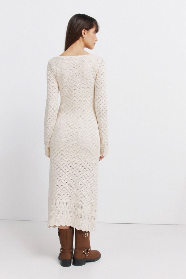 Springfield Pointelle jersey-knit midi dress brown