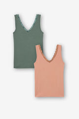 Springfield Pack of 2 ribbed tops with lace dark green