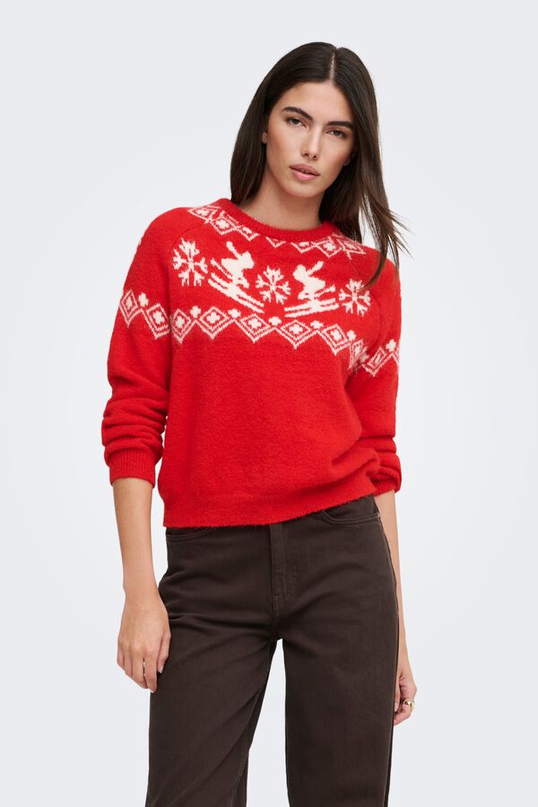 Only Camisola de Natal de gola redonda vermelho