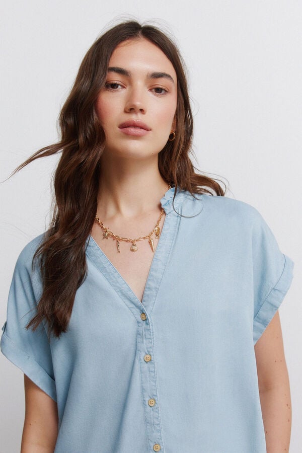 Springfield Denim mandarin collar blouse blue