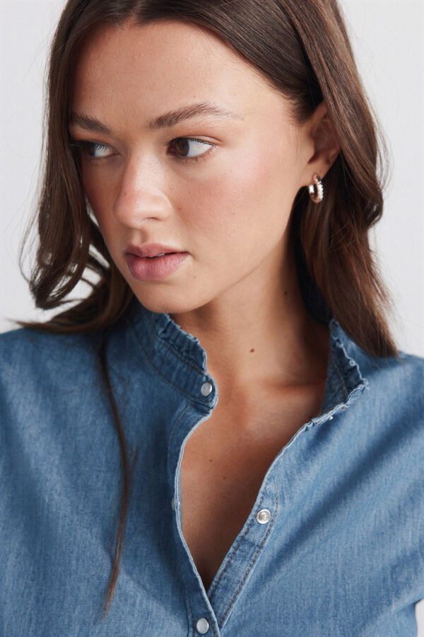 Springfield Chemise en denim &agrave; volant au col bleu