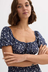 Inside Puffed sleeve midi dress blue