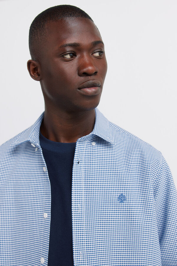 Springfield Oxford gingham print wrinkle free shirt blue