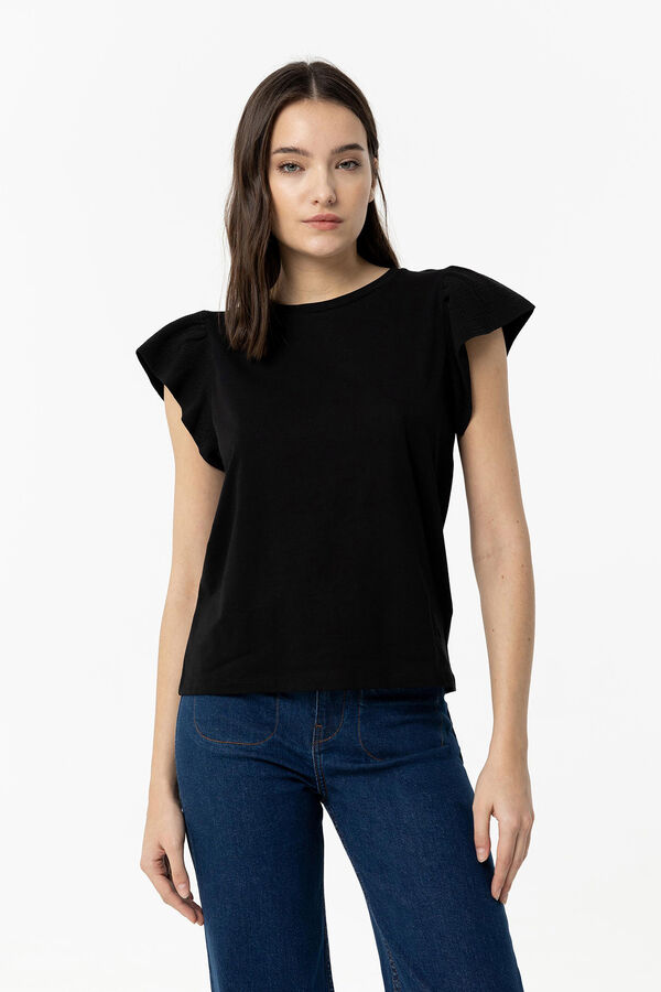 Springfield Crinkle sleeve T-shirt black