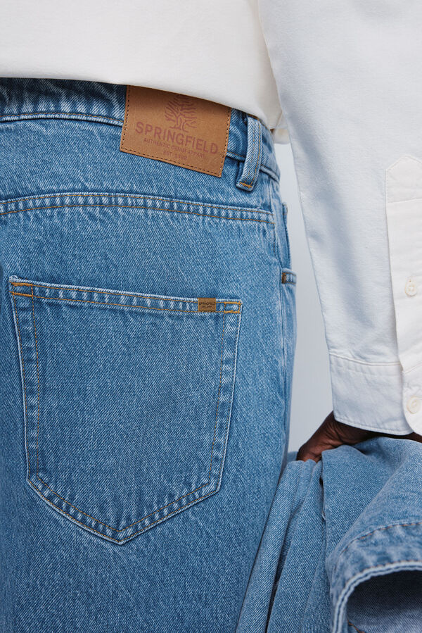 Springfield Calça jeans larga com lavagem média azul